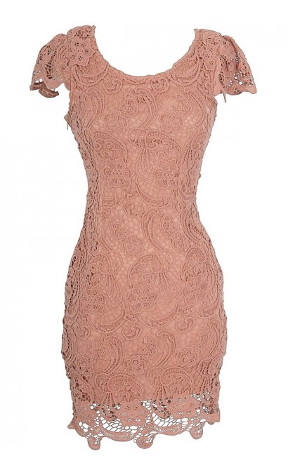 Nila Crochet Lace Capsleeve Pencil Dress in Antique Pink